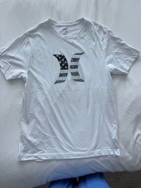 Hurley White Short Sleeve Tee with Distressed Flag Logo
